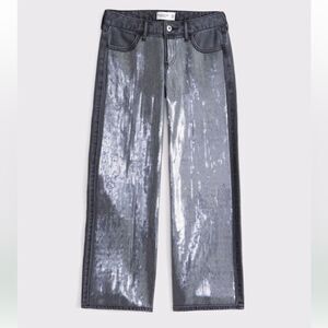 Abercrombie kids girls gray lightweight low rise baggy sequin jeans 15/16 Short